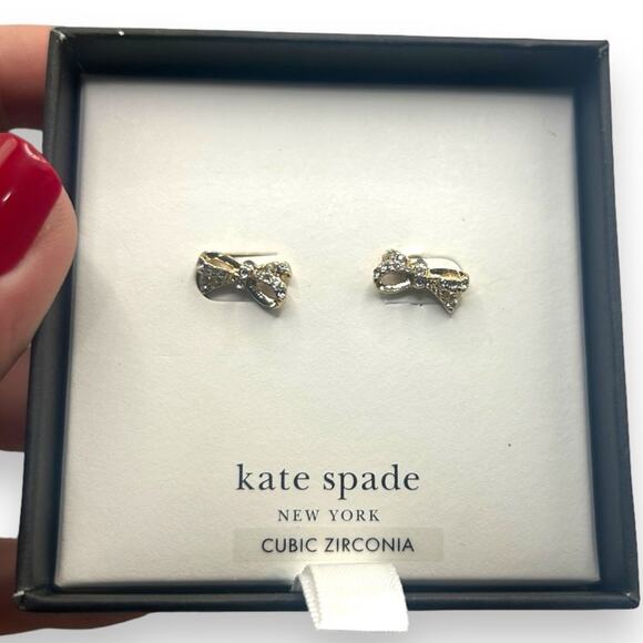 NEW Kate Spade Gold Pave Mini Bow Stud Earrings Gold Mini Preppy Girly Jewelry - Picture 1 of 9